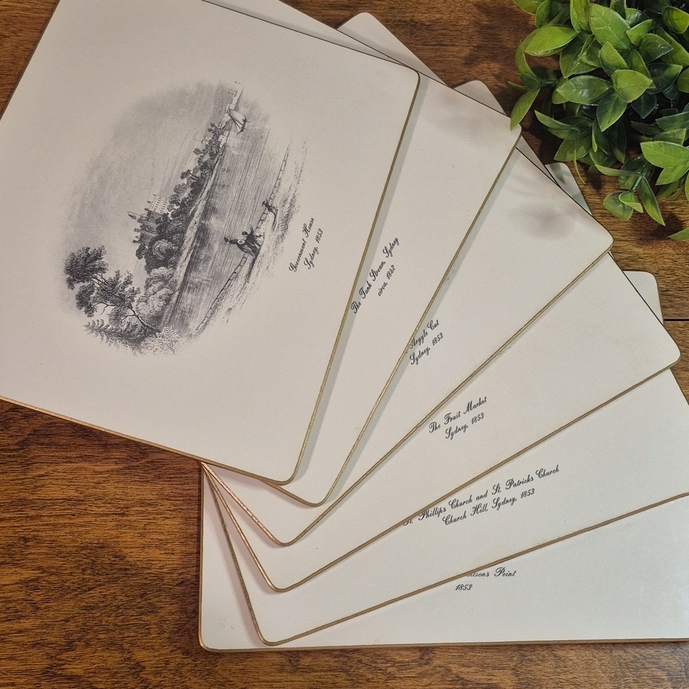 AJG Vintage Sydney Scenes Lunch Size Hardboard Placemats Cork Back, Set of 6